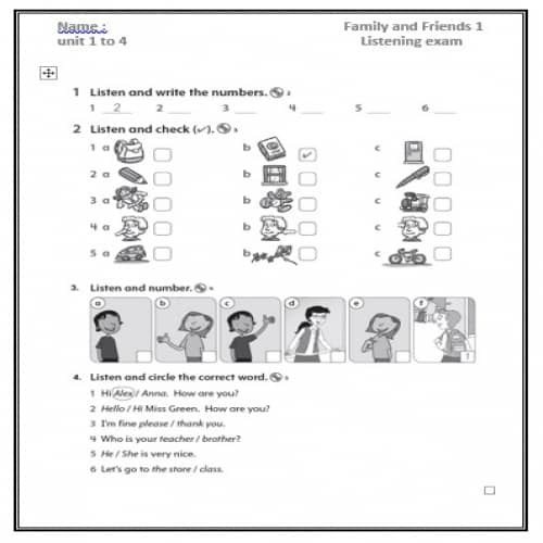 آزمون شنیداری Family and Friends 1